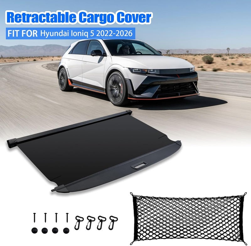 Tesmirror for Hyundai Ioniq 5 Cargo Cover Trunk Cover - Retractable Cargo Cover for Hyundai Ioniq 5 2026 2025 Accessories 2022-2024 Trunk Security Shade Luggage Security Shield Shade(with Trunk Net) - Image 2